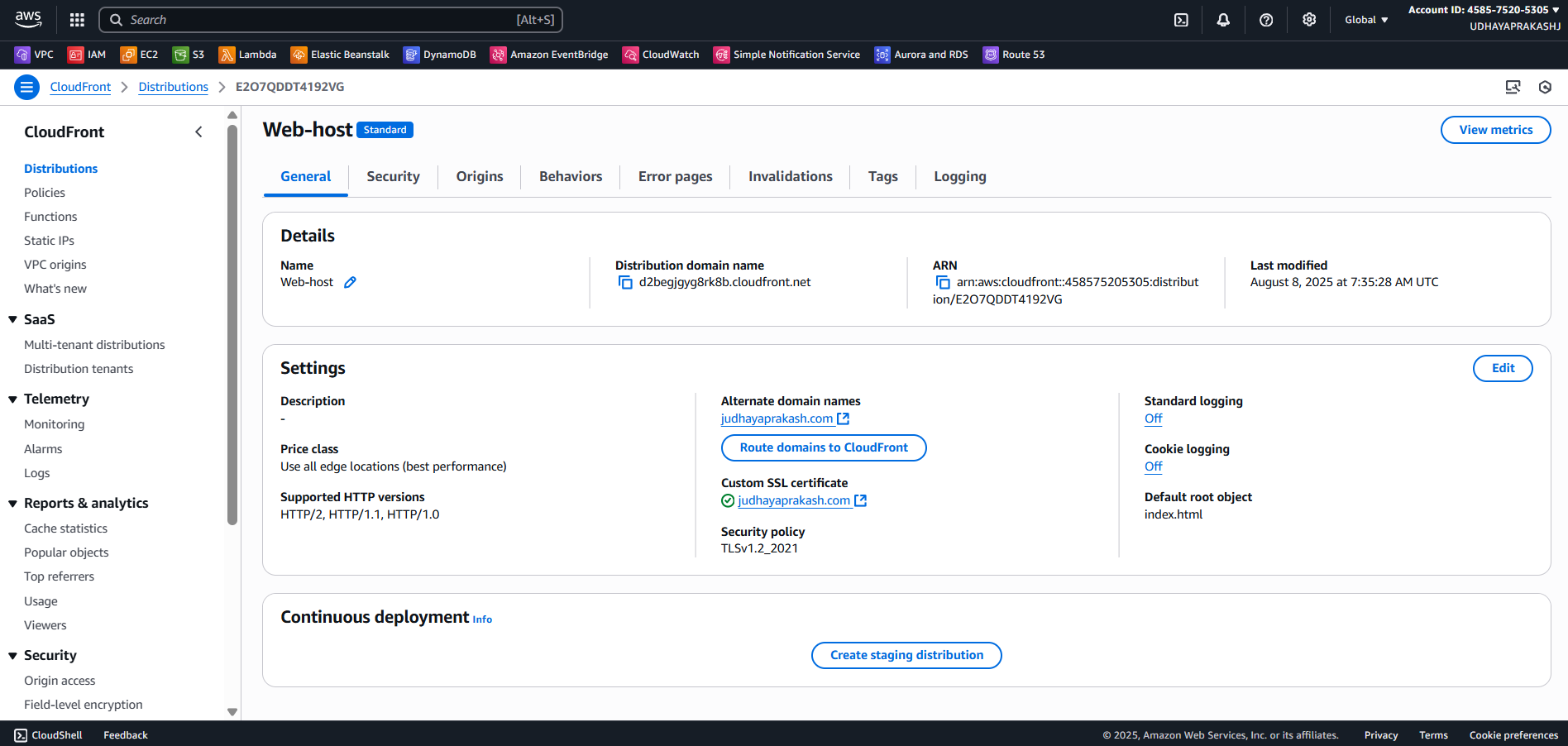 S3 and CloudFront Deployment Screenshot