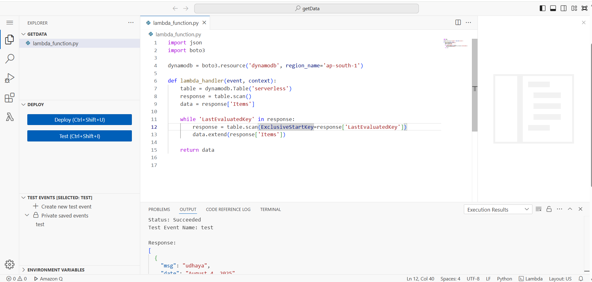 Lambda Function Screenshot